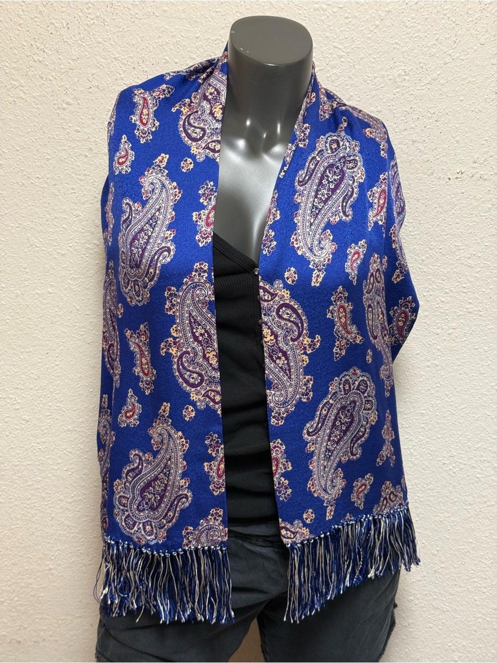 Echo Blue Paisley Fringe Scarf for Men